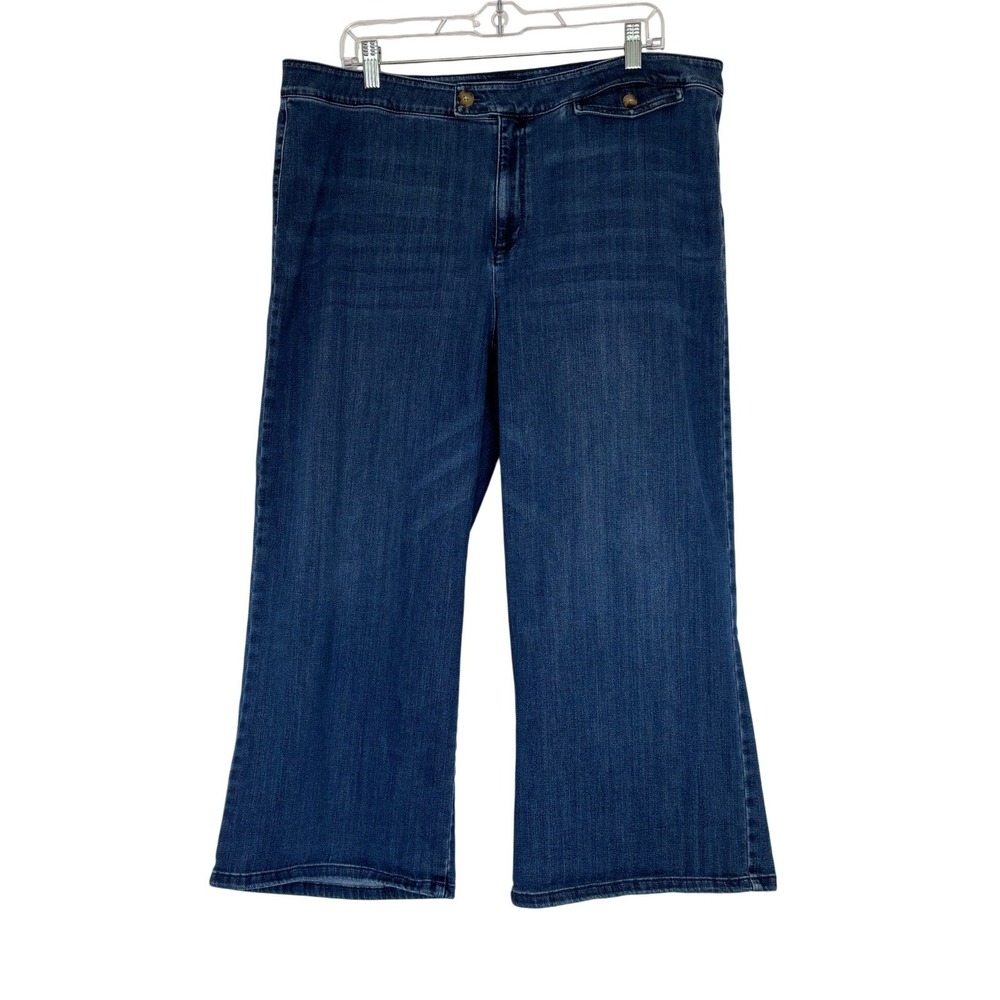 J.Jill Denim Tab-Waist Full-Leg Crops Blue Wide Leg Jeans Womens 18 High Rise